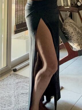 High-Slit Maxi Skirt in Black